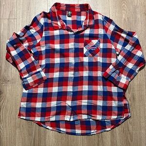NFL Women’s Red and Blue Checkered Flannel Button Down Buffalo Bills Shirt XL